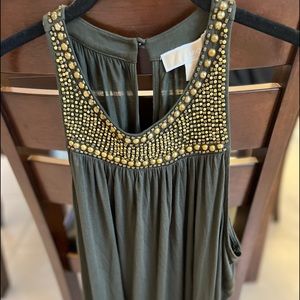 Michael Kors NWT - beaded gold top; size large; rich olive color; racerback